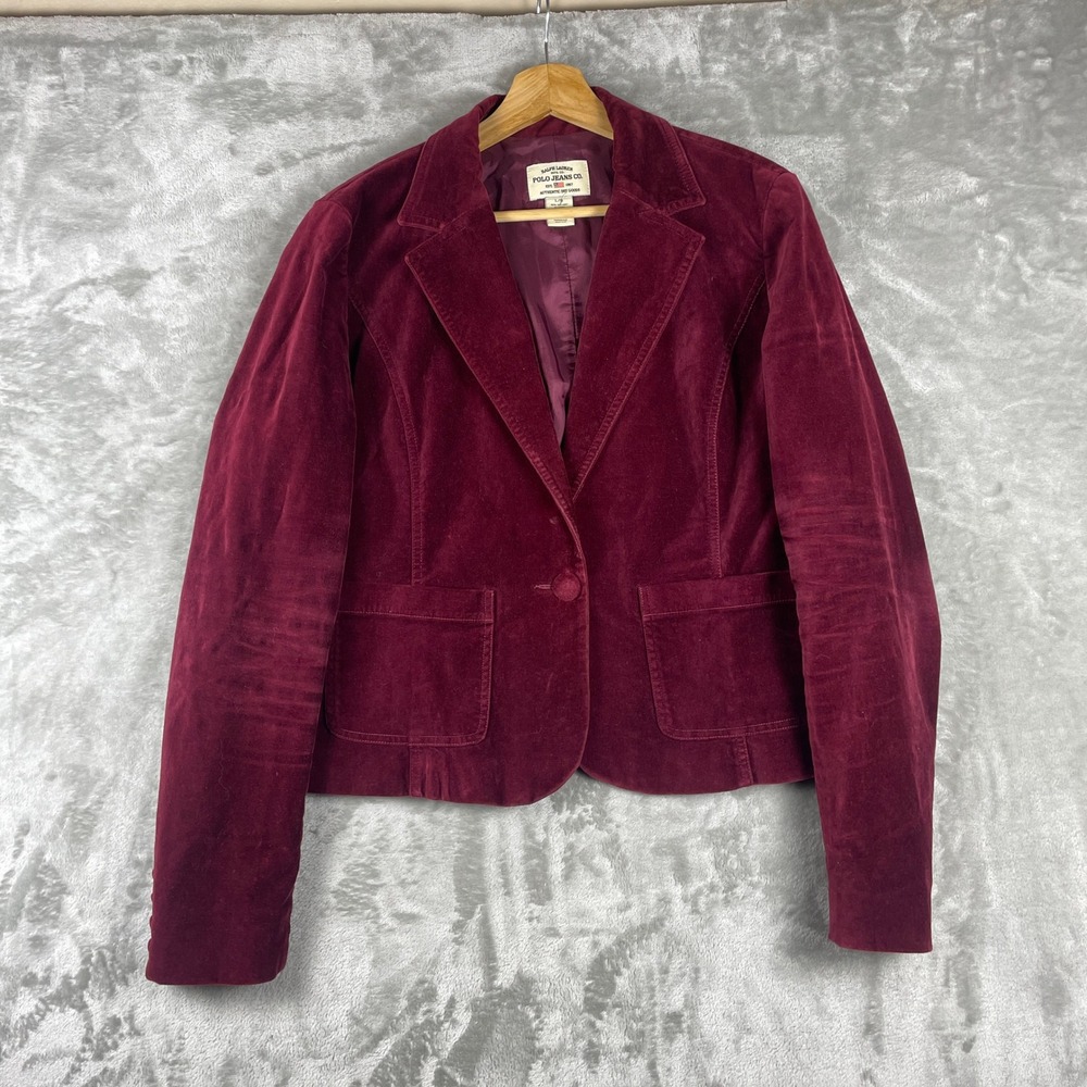 Ralph Lauren Polo Jeans Co Blazer Womens L Burgundy Velvet Corduroy Sport Coat